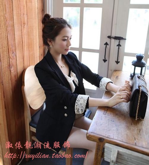 泽润销售2012春季新款韩版女装百搭袖口蕾丝西装外套(黑色和杏色，3个码）现货批发