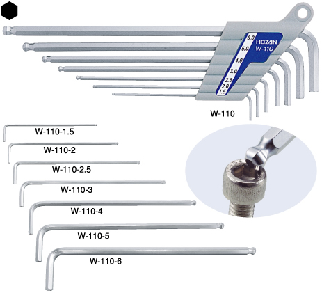 供应HOZAN宝山 W-110-1.5/2/2.5/3/4/5/6/L型长柄球扳手组