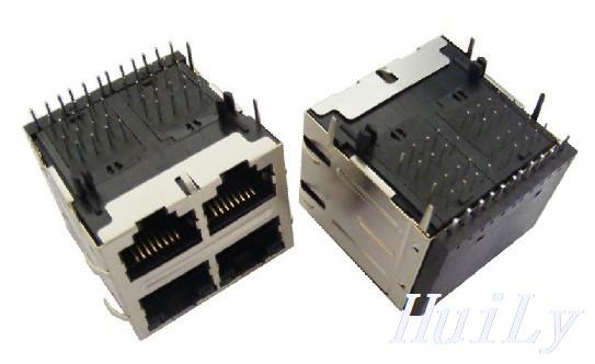 2x2百兆变压器RJ45连接器（横排脚单排灯）