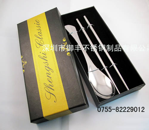 热卖贴花韩式勺筷不锈钢餐具两件套|积分礼品，会议礼品，