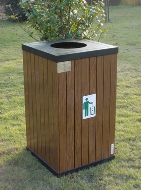 酒店金属仿木环保垃圾箱广告