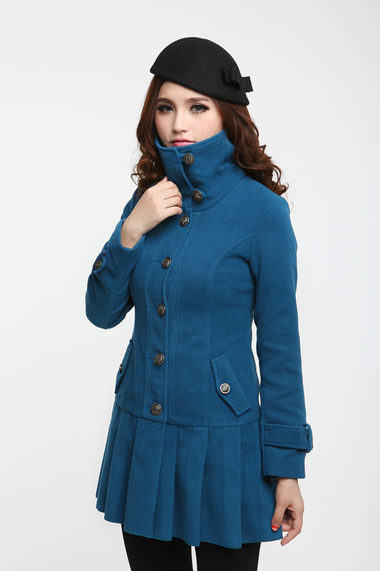 广州流行大衣毛呢外套蓝色