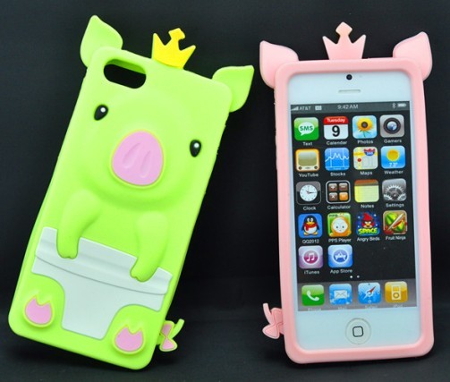 iphone5皇冠猪滴胶硅胶手机套